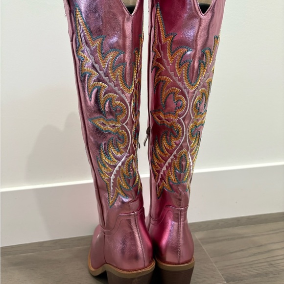 Pink Metallic Western Knee High Cowgirl Boots with Embroidery Women Size‎ 7 & 9 - Picture 7 of 11